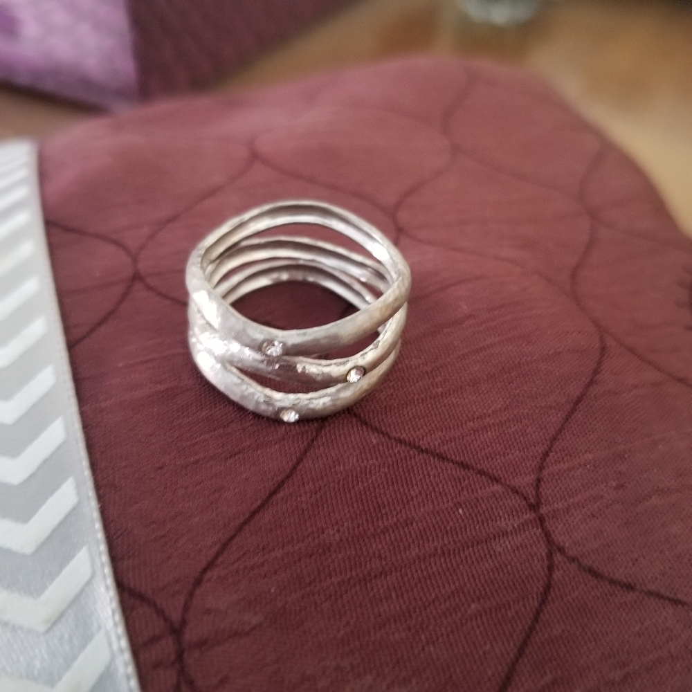 Silver ring with rhinestones